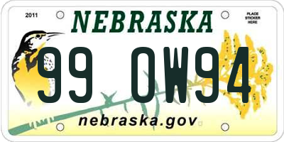 NE license plate 99OW94