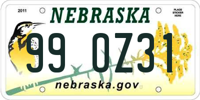 NE license plate 99OZ31