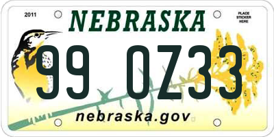 NE license plate 99OZ33