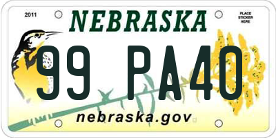 NE license plate 99PA40