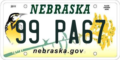 NE license plate 99PA67