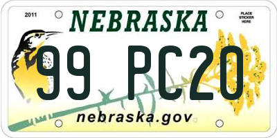 NE license plate 99PC20