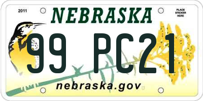 NE license plate 99PC21