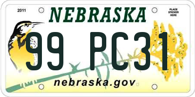 NE license plate 99PC31