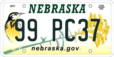 NE license plate 99PC37