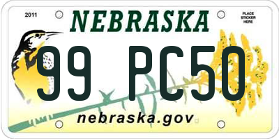 NE license plate 99PC50