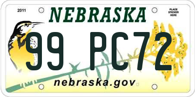 NE license plate 99PC72