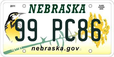 NE license plate 99PC86