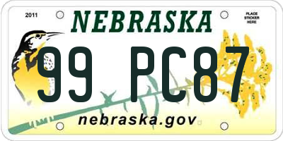 NE license plate 99PC87