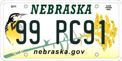 NE license plate 99PC91