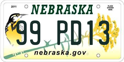 NE license plate 99PD13