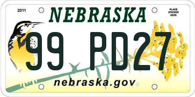 NE license plate 99PD27