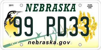 NE license plate 99PD33