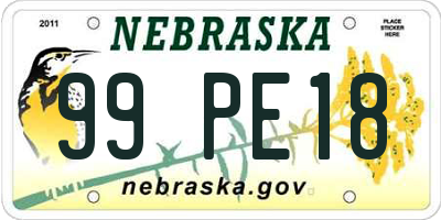 NE license plate 99PE18