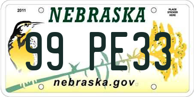 NE license plate 99PE33