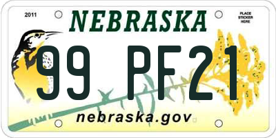 NE license plate 99PF21