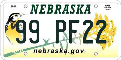NE license plate 99PF22