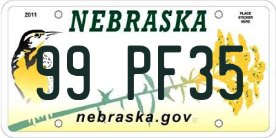 NE license plate 99PF35