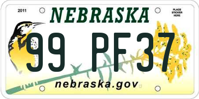 NE license plate 99PF37