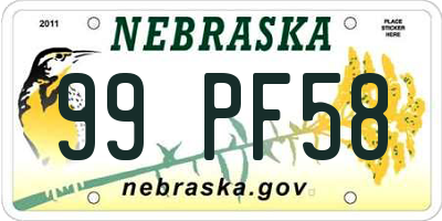 NE license plate 99PF58