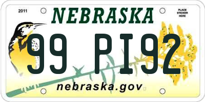 NE license plate 99PI92