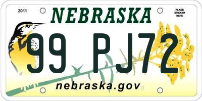 NE license plate 99PJ72