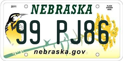 NE license plate 99PJ86