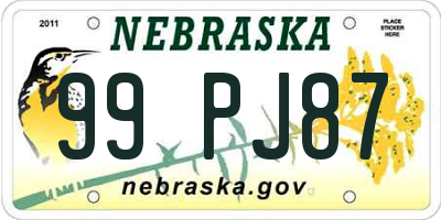 NE license plate 99PJ87