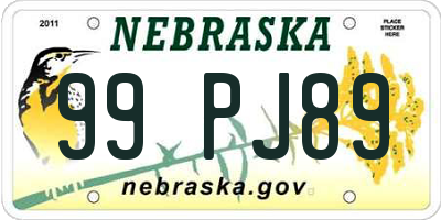 NE license plate 99PJ89