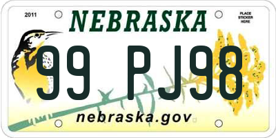 NE license plate 99PJ98