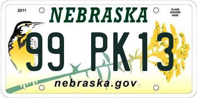 NE license plate 99PK13