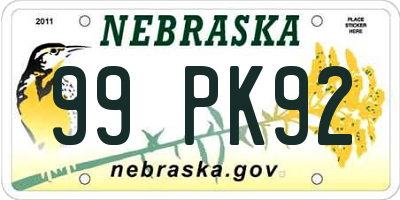 NE license plate 99PK92