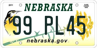 NE license plate 99PL45