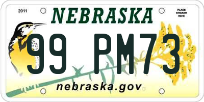 NE license plate 99PM73