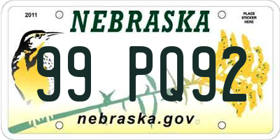 NE license plate 99PQ92