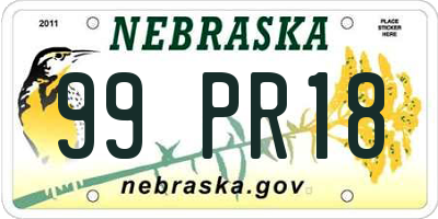 NE license plate 99PR18