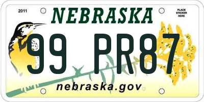 NE license plate 99PR87