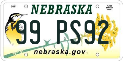 NE license plate 99PS92