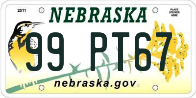 NE license plate 99PT67