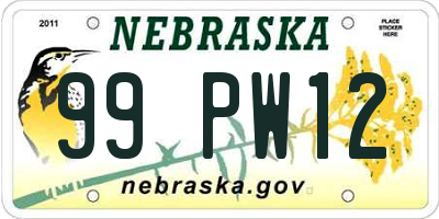 NE license plate 99PW12