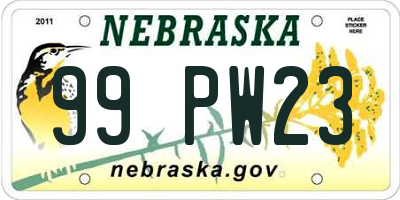 NE license plate 99PW23