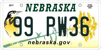 NE license plate 99PW36