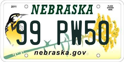 NE license plate 99PW50