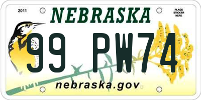 NE license plate 99PW74