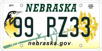 NE license plate 99PZ33