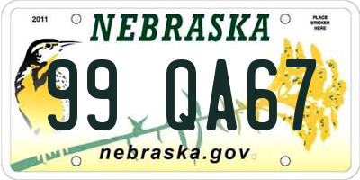 NE license plate 99QA67