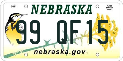 NE license plate 99QF15