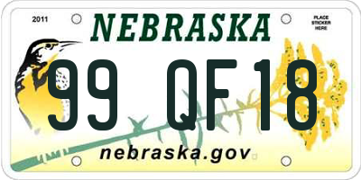 NE license plate 99QF18