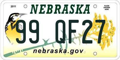 NE license plate 99QF27