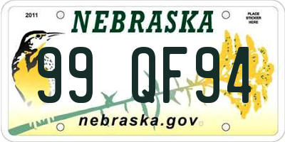 NE license plate 99QF94